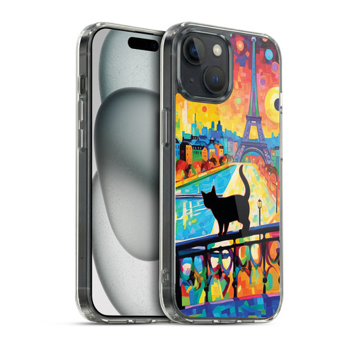 Michael David Ward Psychedelic Art Cat In Midnight Paris Soft Gel Case for Apple iPhone 15 & MagSafe