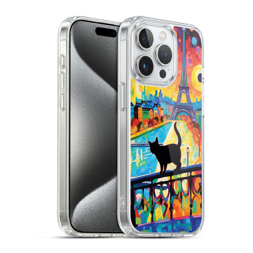 Michael David Ward Psychedelic Art Cat In Midnight Paris Soft Gel Case for Apple iPhone 15 Pro & MagSafe