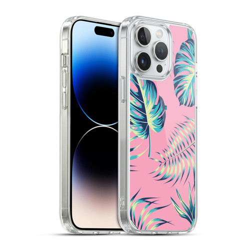 Haroulita Leaves 2 Pink Soft Gel Case for Apple iPhone 14 Pro Max & MagSafe