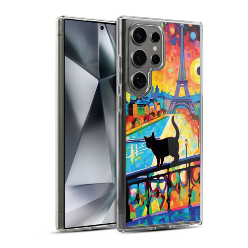 Michael David Ward Psychedelic Art Cat In Midnight Paris Soft Gel Case for Samsung Galaxy S24 Ultra 5G & MagSafe