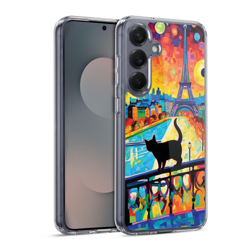 Michael David Ward Psychedelic Art Cat In Midnight Paris Soft Gel Case for Samsung Galaxy S25 & MagSafe