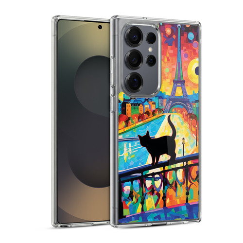 Michael David Ward Psychedelic Art Cat In Midnight Paris Soft Gel Case for Samsung Galaxy S25 Ultra & MagSafe