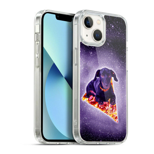 Random Galaxy Space Pizza Ride Purple Galaxy Black Dog Soft Gel Case for Apple iPhone 13