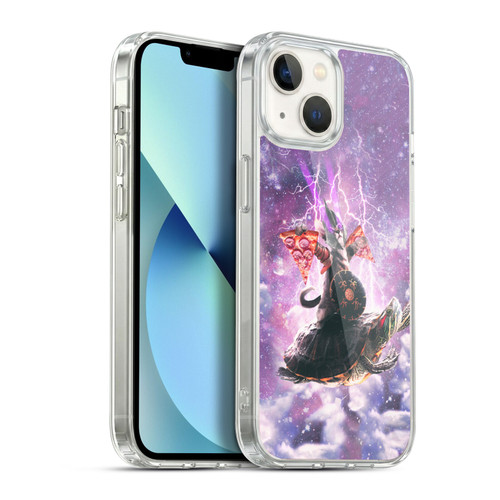 Random Galaxy Space Pizza Ride Lazer Cat Riding Turtle Soft Gel Case for Apple iPhone 13