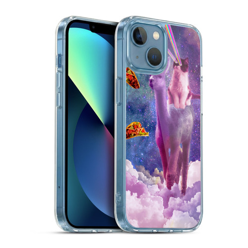 Random Galaxy Space Pizza Ride Lazer Cat Riding Llama Soft Gel Case for Apple iPhone 13 Mini & MagSafe