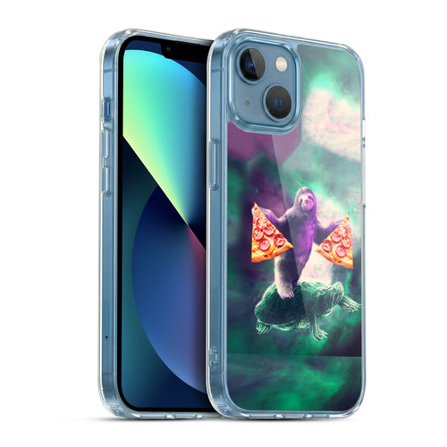 Random Galaxy Space Pizza Ride Sloth Riding Turtle Soft Gel Case for Apple iPhone 13 Mini & MagSafe