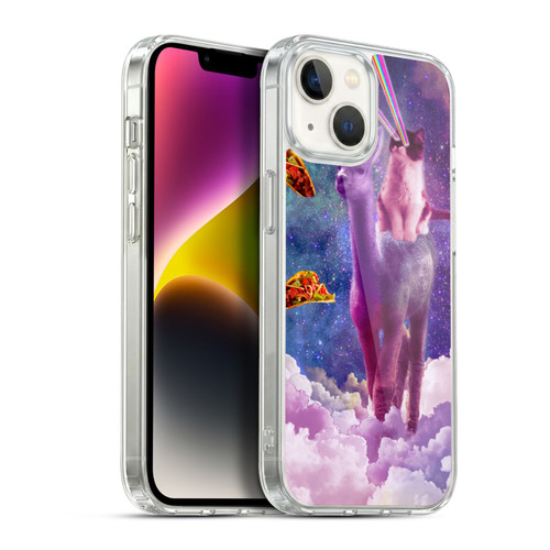 Random Galaxy Space Pizza Ride Lazer Cat Riding Llama Soft Gel Case for Apple iPhone 14