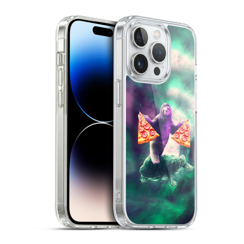 Random Galaxy Space Pizza Ride Sloth Riding Turtle Soft Gel Case for Apple iPhone 14 Pro & MagSafe