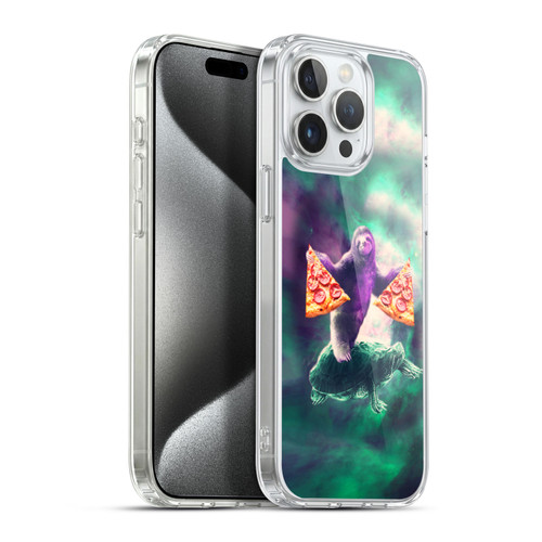 Random Galaxy Space Pizza Ride Sloth Riding Turtle Soft Gel Case for Apple iPhone 15 Pro Max & MagSafe