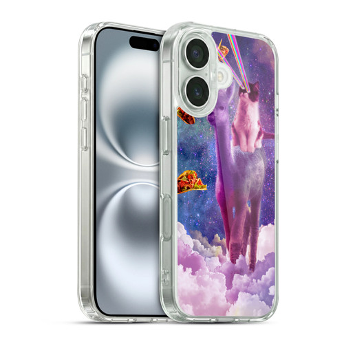 Random Galaxy Space Pizza Ride Lazer Cat Riding Llama Soft Gel Case for Apple iPhone 16 & MagSafe