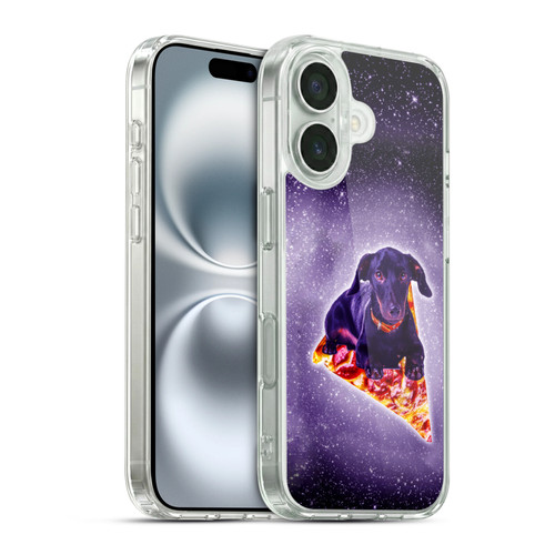 Random Galaxy Space Pizza Ride Purple Galaxy Black Dog Soft Gel Case for Apple iPhone 16 & MagSafe
