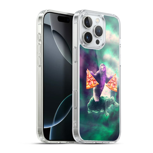 Random Galaxy Space Pizza Ride Sloth Riding Turtle Soft Gel Case for Apple iPhone 16 Pro Max & MagSafe