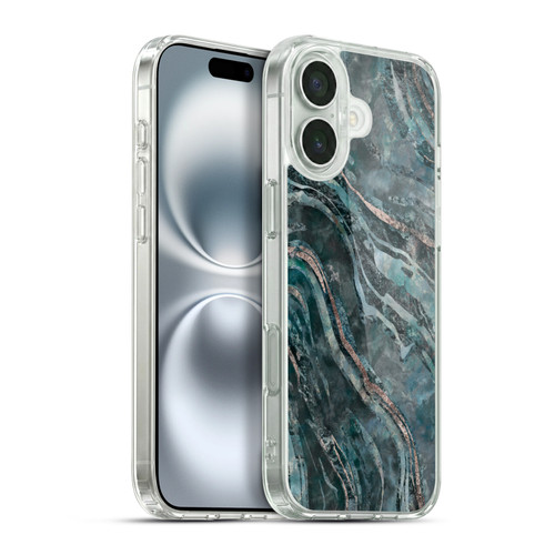 LebensArt Gemstone Marble Dark Teal Glamour Soft Gel Case for Apple iPhone 16 Plus & MagSafe