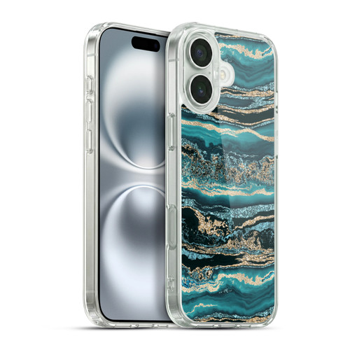 LebensArt Gemstone Marble Luxury Turquoise Soft Gel Case for Apple iPhone 16 Plus & MagSafe