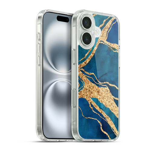 LebensArt Gemstone Marble Royal Blue And Gold Soft Gel Case for Apple iPhone 16 Plus & MagSafe