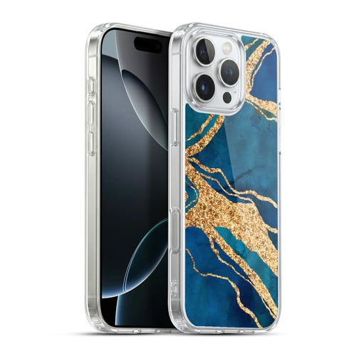 LebensArt Gemstone Marble Royal Blue And Gold Soft Gel Case for Apple iPhone 16 Pro Max & MagSafe