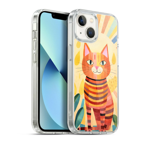 LebensArt Mix Art Stripes Whimsy Cat Soft Gel Case for Apple iPhone 13