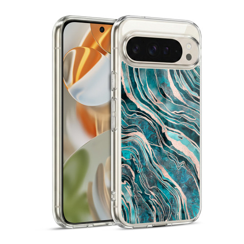 LebensArt Gemstone Marble Teal And Rosegold Soft Gel Case for Google Pixel 9 / Pixel 9 Pro