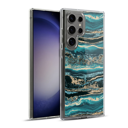LebensArt Gemstone Marble Luxury Turquoise Soft Gel Case for Samsung Galaxy S23 Ultra 5G & MagSafe