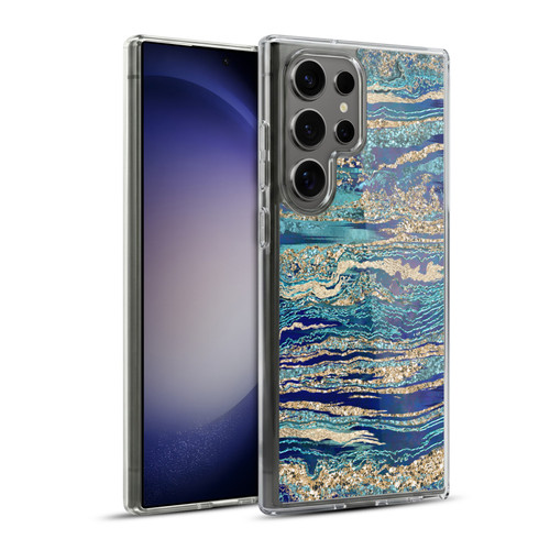 LebensArt Gemstone Marble Mineral Blue Gem Soft Gel Case for Samsung Galaxy S23 Ultra 5G & MagSafe