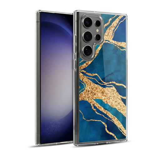 LebensArt Gemstone Marble Royal Blue And Gold Soft Gel Case for Samsung Galaxy S23 Ultra 5G & MagSafe