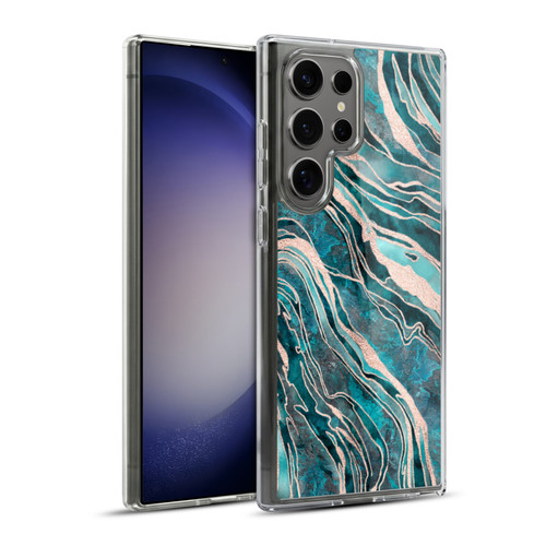 LebensArt Gemstone Marble Teal And Rosegold Soft Gel Case for Samsung Galaxy S23 Ultra 5G & MagSafe