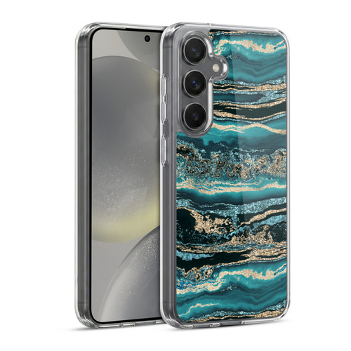 LebensArt Gemstone Marble Luxury Turquoise Soft Gel Case for Samsung Galaxy S24 5G & MagSafe