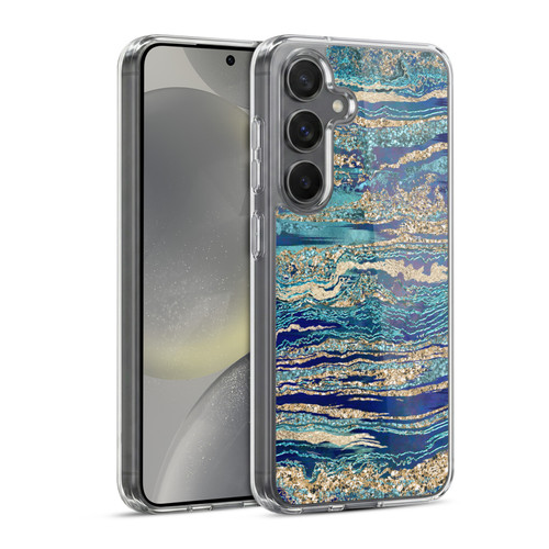 LebensArt Gemstone Marble Mineral Blue Gem Soft Gel Case for Samsung Galaxy S24 5G & MagSafe