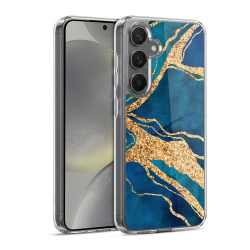 LebensArt Gemstone Marble Royal Blue And Gold Soft Gel Case for Samsung Galaxy S24 5G & MagSafe