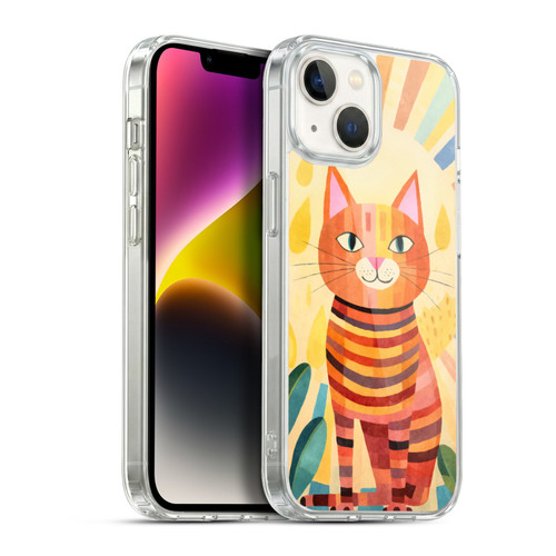 LebensArt Mix Art Stripes Whimsy Cat Soft Gel Case for Apple iPhone 14