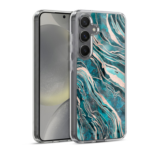 LebensArt Gemstone Marble Teal And Rosegold Soft Gel Case for Samsung Galaxy S24 5G & MagSafe
