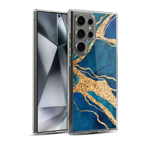 LebensArt Gemstone Marble Royal Blue And Gold Soft Gel Case for Samsung Galaxy S24 Ultra 5G & MagSafe