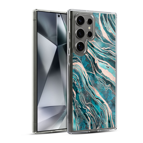 LebensArt Gemstone Marble Teal And Rosegold Soft Gel Case for Samsung Galaxy S24 Ultra 5G & MagSafe