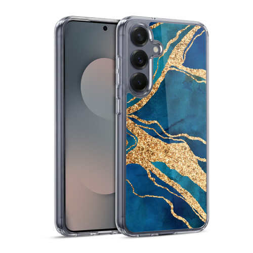 LebensArt Gemstone Marble Royal Blue And Gold Soft Gel Case for Samsung Galaxy S25 & MagSafe