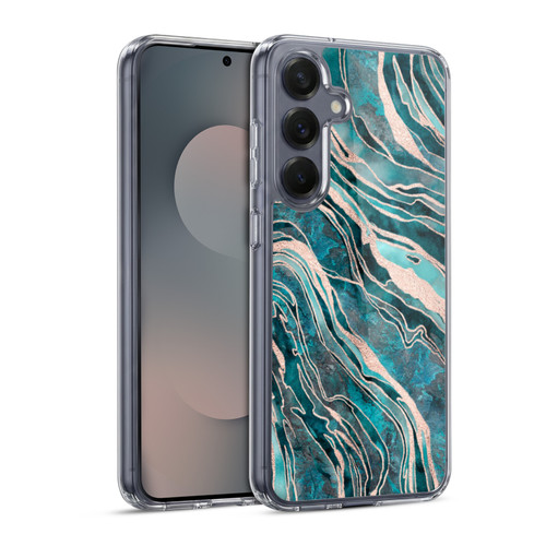 LebensArt Gemstone Marble Teal And Rosegold Soft Gel Case for Samsung Galaxy S25 & MagSafe