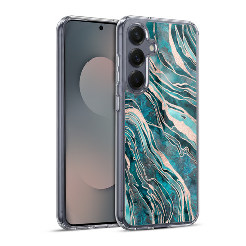LebensArt Gemstone Marble Teal And Rosegold Soft Gel Case for Samsung Galaxy S25+ & MagSafe