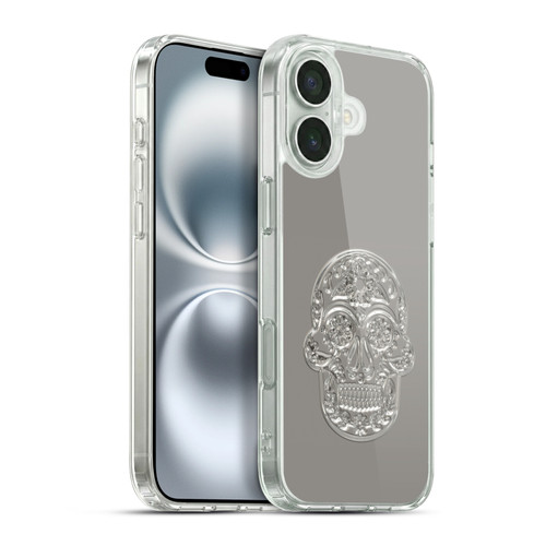 LebensArt Pastels Silver Skull Soft Gel Case for Apple iPhone 16 Plus & MagSafe