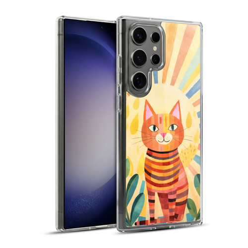 LebensArt Mix Art Stripes Whimsy Cat Soft Gel Case for Samsung Galaxy S23 Ultra 5G & MagSafe