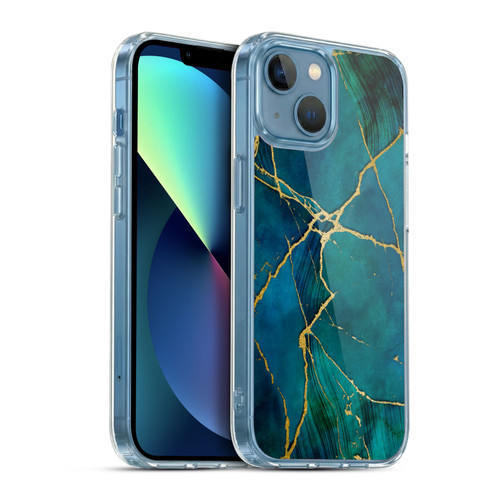 LebensArt Mineral Marble Blue And Gold Soft Gel Case for Apple iPhone 13 Mini & MagSafe