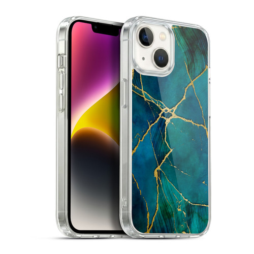 LebensArt Mineral Marble Blue And Gold Soft Gel Case for Apple iPhone 14