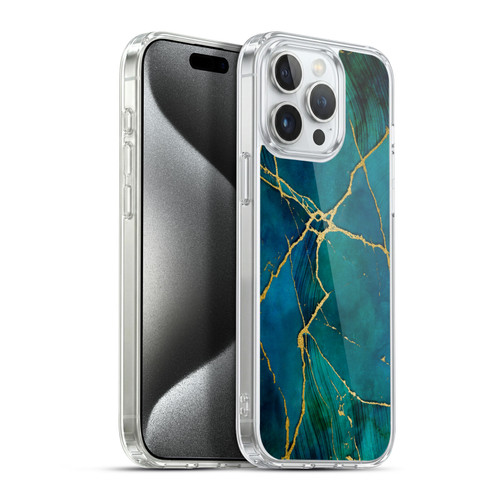 LebensArt Mineral Marble Blue And Gold Soft Gel Case for Apple iPhone 15 Pro Max & MagSafe