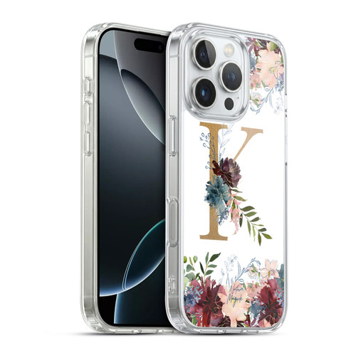 Nature Magick Flowers Monogram Floral Gold Letter K Soft Gel Case for Apple iPhone 16 Pro & MagSafe