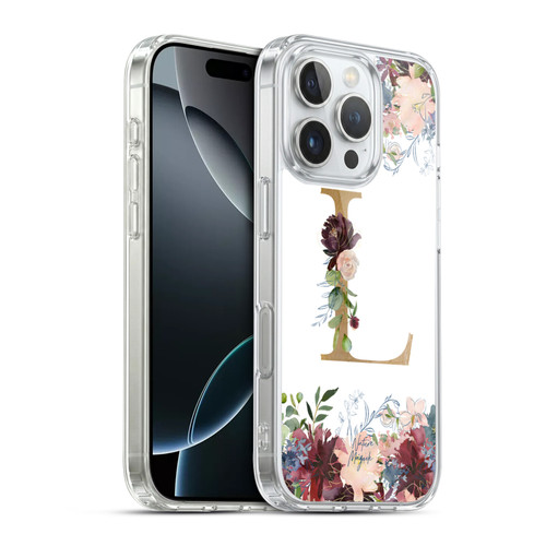 Nature Magick Flowers Monogram Floral Gold Letter L Soft Gel Case for Apple iPhone 16 Pro & MagSafe