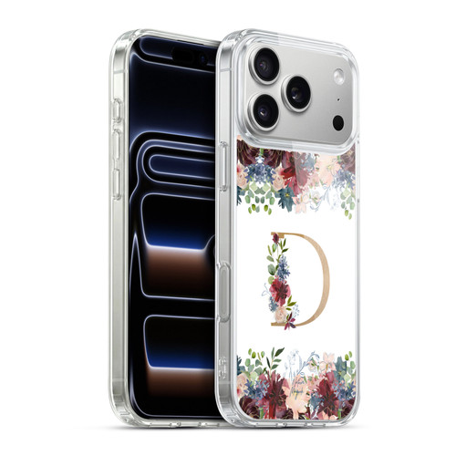 Nature Magick Flowers Monogram Floral Gold Letter D Soft Gel Case for Apple iPhone 17 Pro Max
