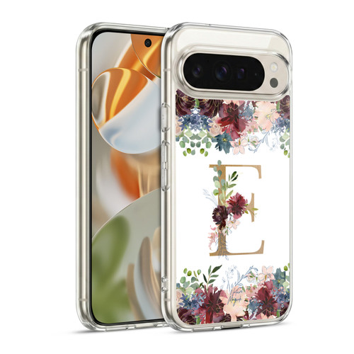 Nature Magick Flowers Monogram Floral Gold Letter E Soft Gel Case for Google Pixel 9 / Pixel 9 Pro