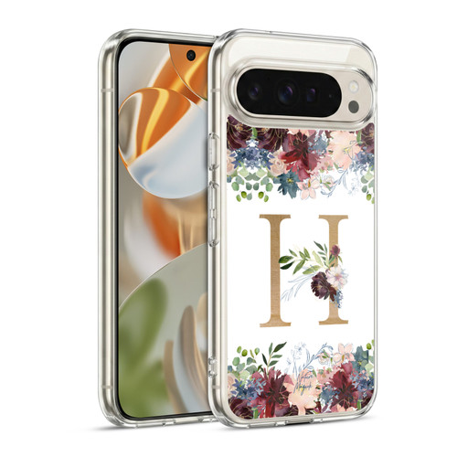 Nature Magick Flowers Monogram Floral Gold Letter H Soft Gel Case for Google Pixel 9 / Pixel 9 Pro