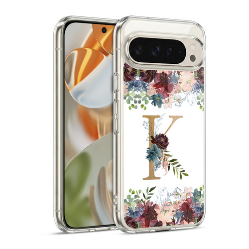 Nature Magick Flowers Monogram Floral Gold Letter K Soft Gel Case for Google Pixel 9 / Pixel 9 Pro