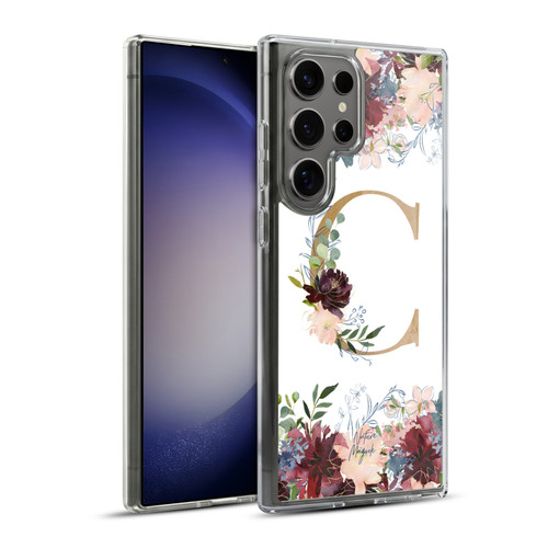 Nature Magick Flowers Monogram Floral Gold Letter C Soft Gel Case for Samsung Galaxy S23 Ultra 5G & MagSafe