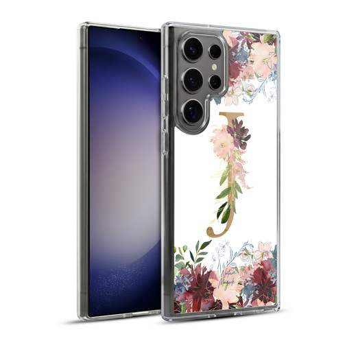 Nature Magick Flowers Monogram Floral Gold Letter J Soft Gel Case for Samsung Galaxy S23 Ultra 5G & MagSafe
