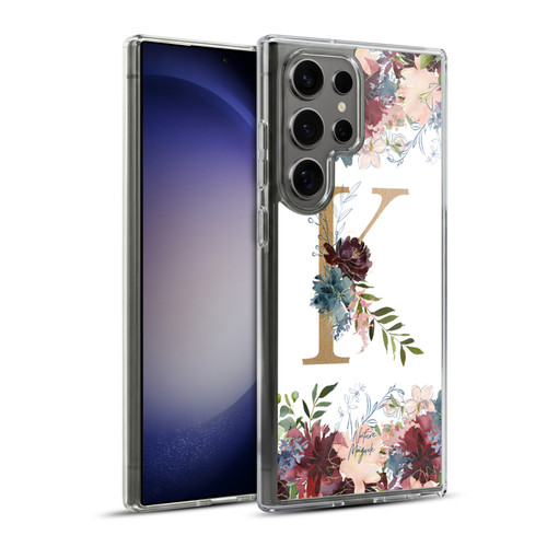 Nature Magick Flowers Monogram Floral Gold Letter K Soft Gel Case for Samsung Galaxy S23 Ultra 5G & MagSafe